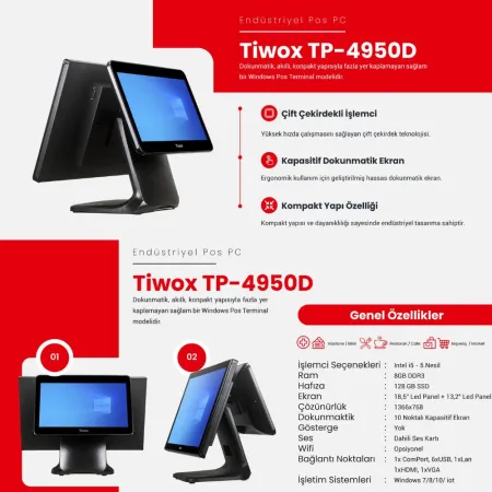 TIWOX TP-4950D I5 8GB RAM 128GB SSD 18.5" 13.3" 2.EKRAN ENDÜSTRİYEL POS PC