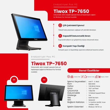 TIWOX TP 7650 I7 5.GEN/8GB/128GBSSD 18.5" ENDÜSTRİYEL POS PC