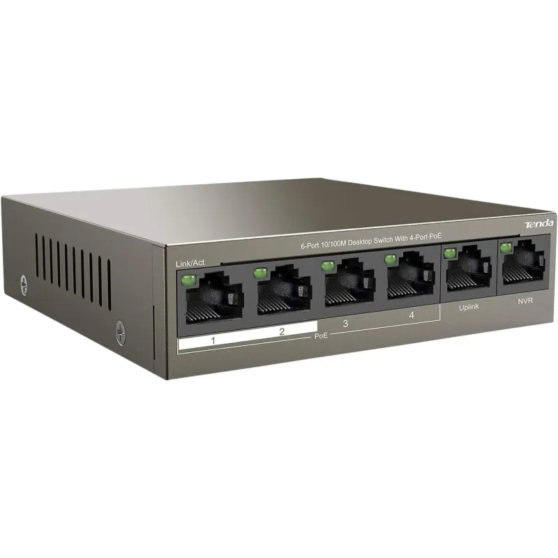 TENDA TEF1106P-4-63W 6 PORT 10/100 4 POE + 2 UPLINK 63WATT YONETILEMEZ SWITCH