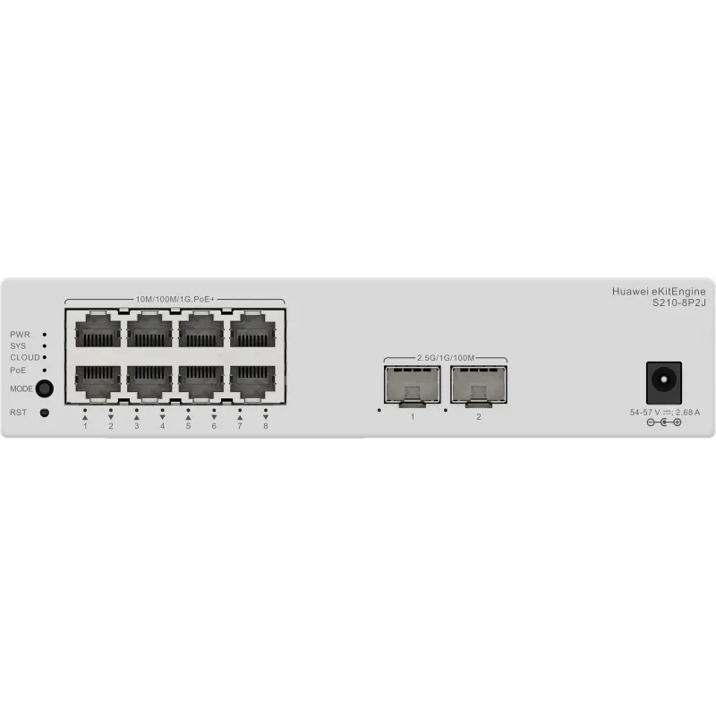 HUAWEI eKIT S210-8P2J 8 PORT 10/100/1000 8 PORT POE 2 X 2.5GE SFP 128W L2 CLOUDE YÖNETİLEBİLİR RACK MOUNT SWITCH