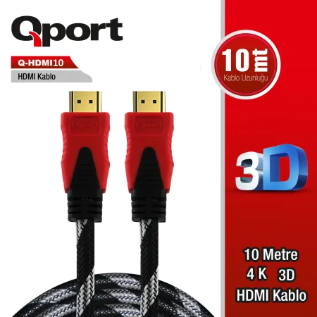 QPORT Q-HDMI10 HDMI KABLO 10MT Ver1.4 ALTIN UÇLU 3D